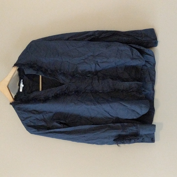 Helmut Lang Dark Blue 100% Silk Top with feathers - Picture 8 of 10